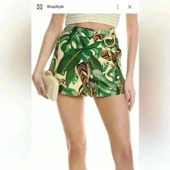 Farm Rio Tropical Leaf Print Linen Blend Shorts - Picture 2 of 6